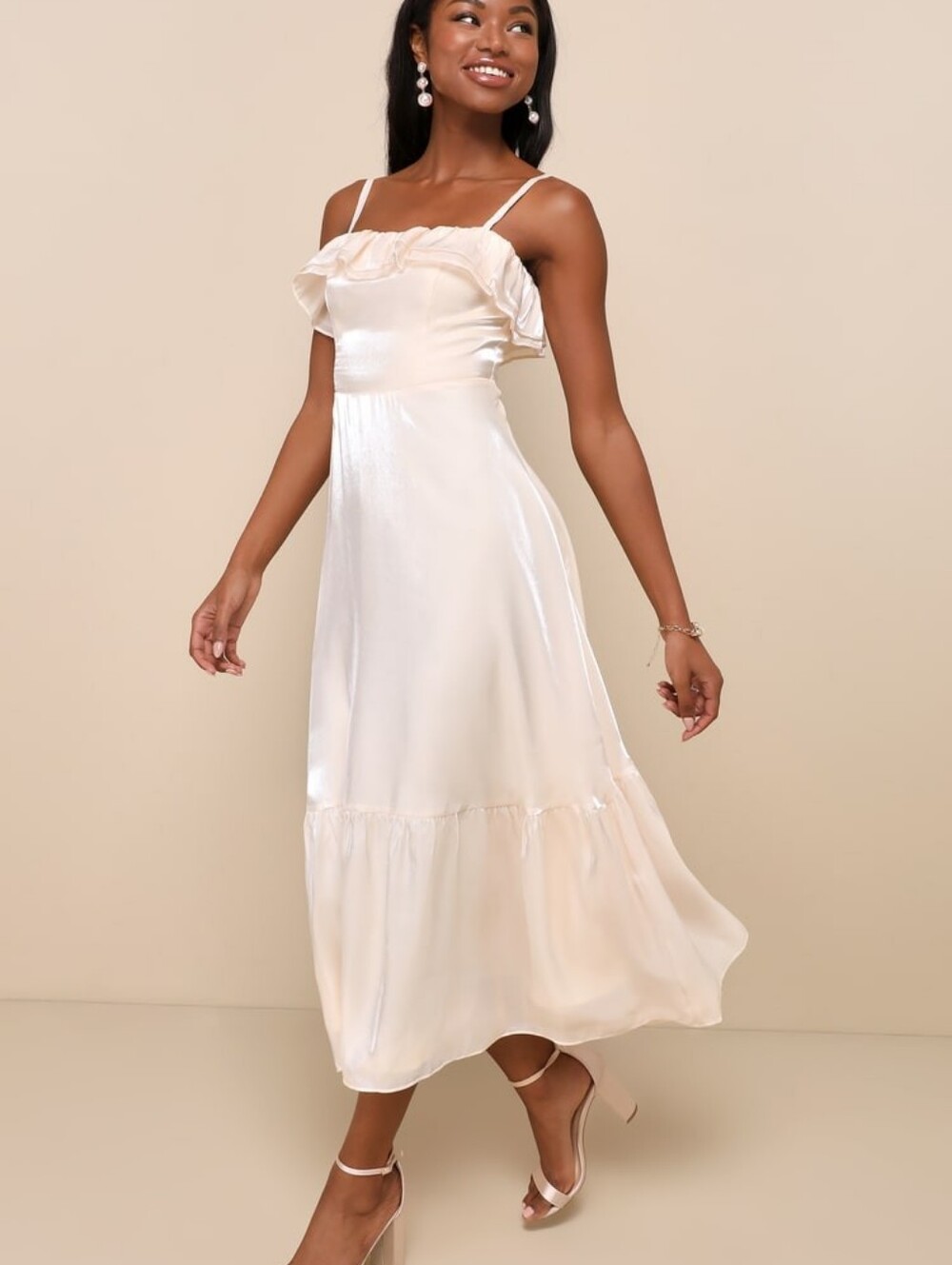 New Lulus Cream Tiered Shiny Organza Midi Dress Size XL
